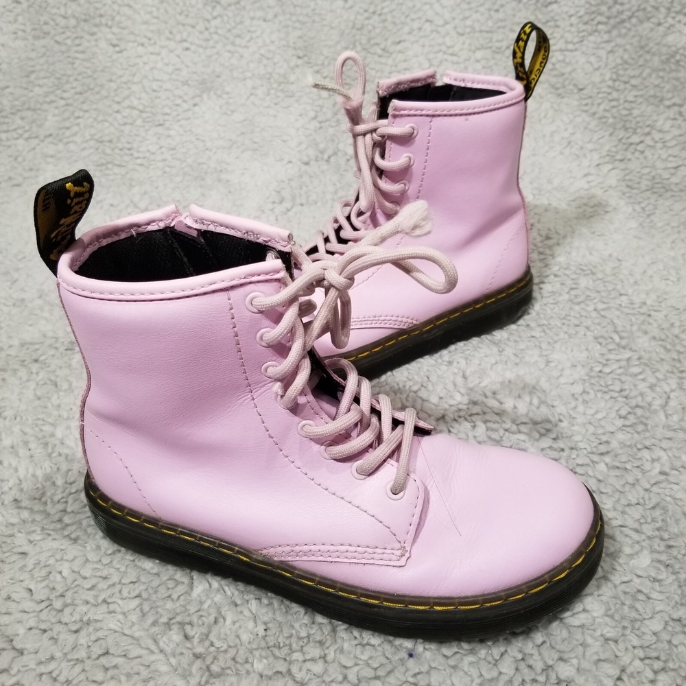 Doc Martens Kids Zavala J Combat Boots Size 3 Pastel Pink Lace Up Punk Grunge - Picture 1 of 16